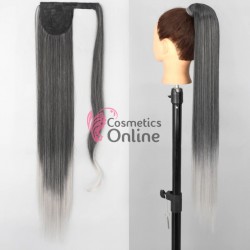 Extensie de par coada cu clema si arici dreapta de 85 cm cod SI66T1B090685 Brunet cu Silver Ombre